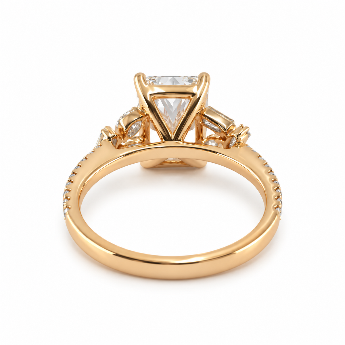 3.02 Carat Radiant-Cut Lab-Grown Diamond Engagement Ring with Mixed Diamond Accents in 14K Yellow Gold