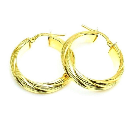 14Kt Yellow Gold Spiral Twist Medium Hoop Earrings