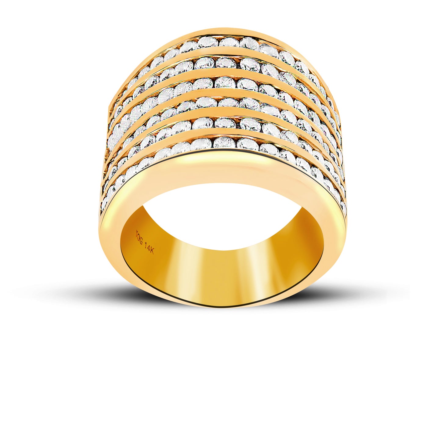 Stunning Six Channel-Set Full cut Diamond style Cocktail ring 14 Karat Yellow Gold