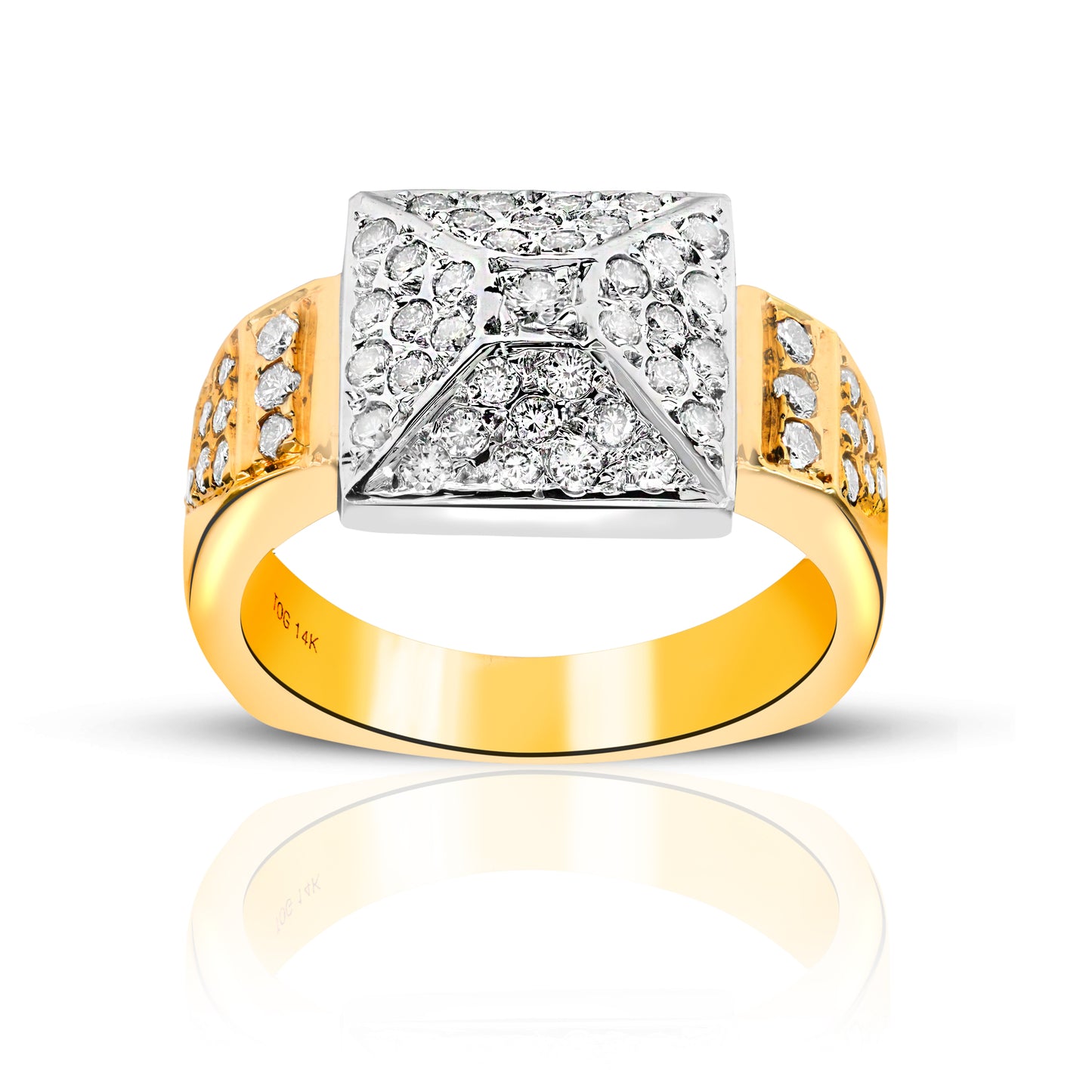 Glittering 14 Karat Two Tone Yellow and White Gold Pave Diamond Style Ring