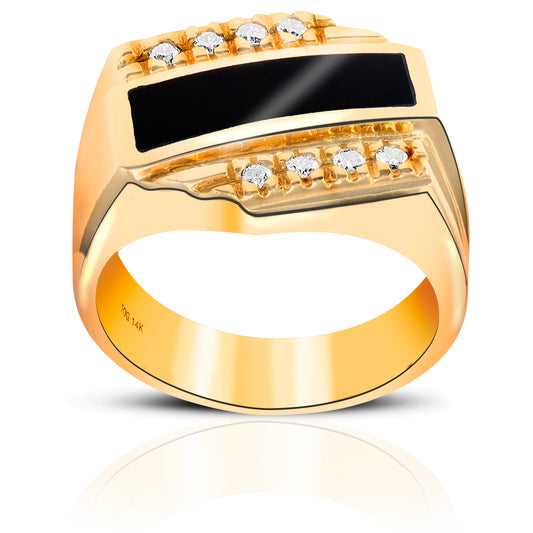 Stylish Onyx Men's Ring with Full cut Diamond Channel-set Men's Ring 14 Karat Yellow Gold