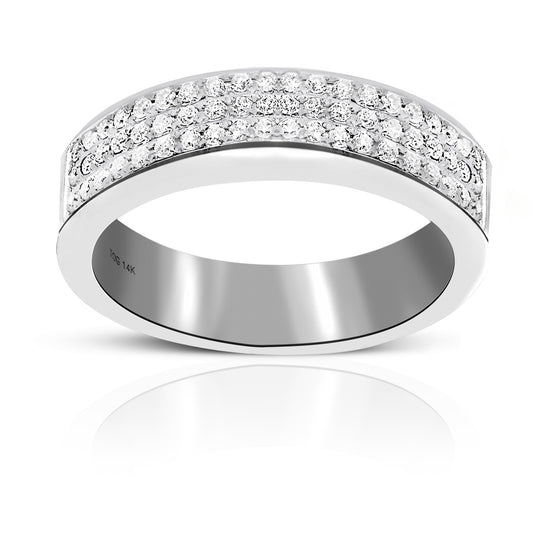 Woman's Triple Row Pave' Diamond Wedding Ring 14 Karat White Gold