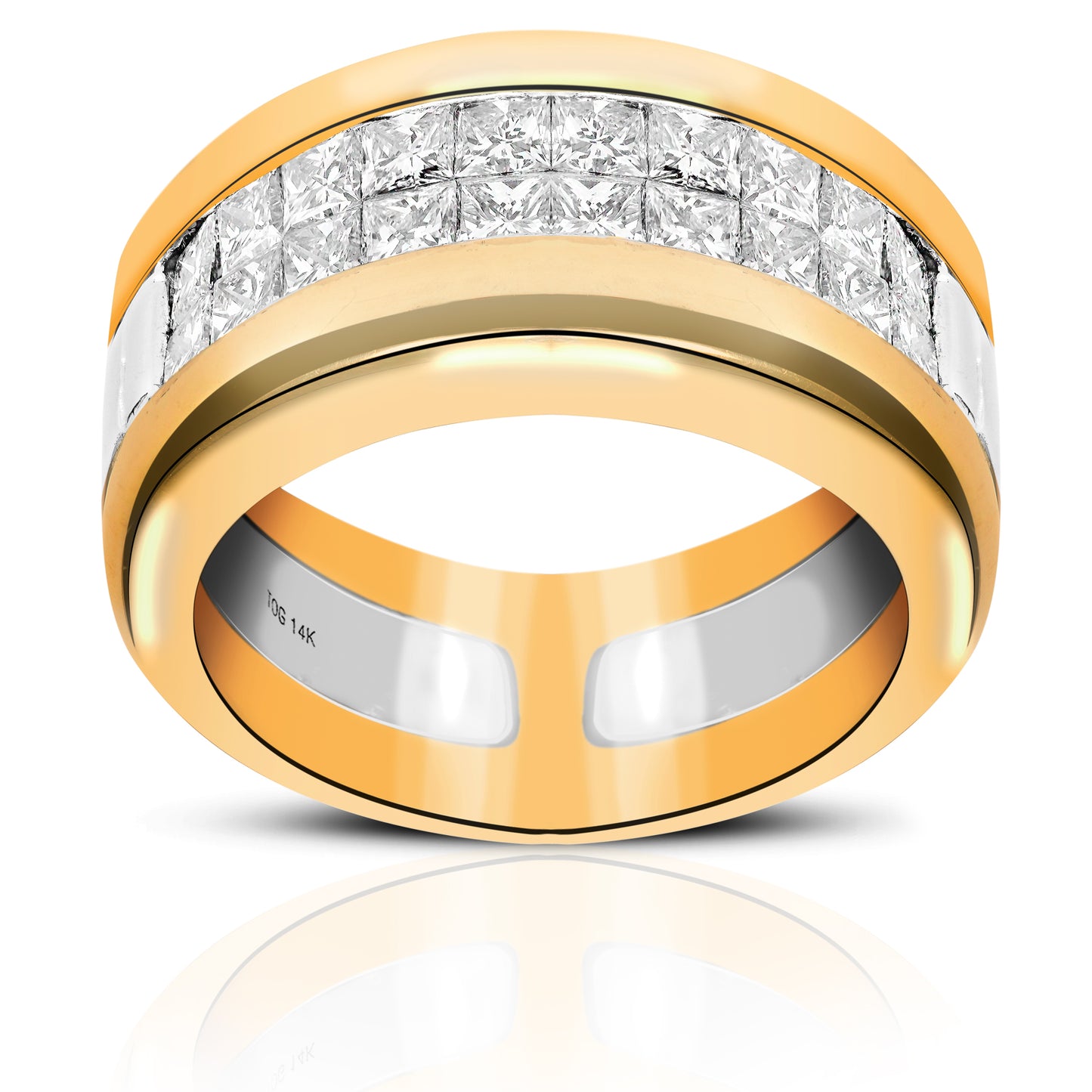 Luxurious Cocktail Ring with Invincible Princess -cut Diamonds 14 Karat Yellow Gold