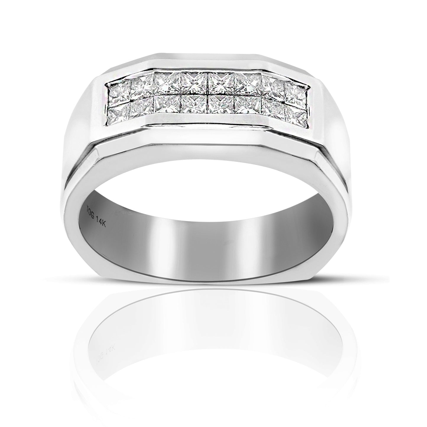 Men's Double Row Invisible Princess-cut Men's Diamond Wedding Band 14 Karat White Gold