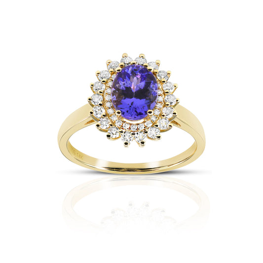 Lissa Tanzanite Double-Halo Ring in 14K Yellow Gold