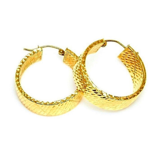 14Kt Yellow Gold Diamond Cut Small Hoop Earrings