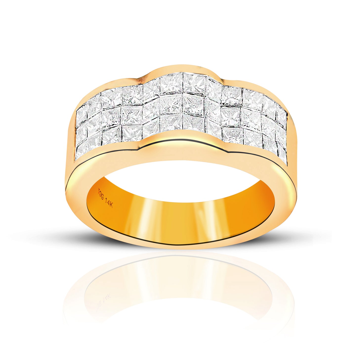 Glamorous Invisible Princess-cut Diamond Ring 14 Karat Yellow Gold