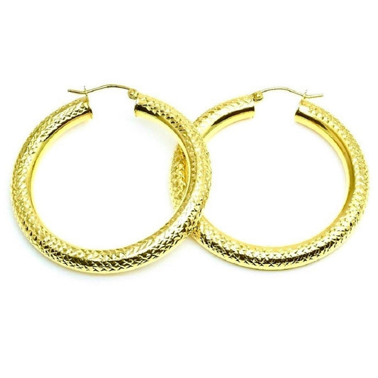 14Kt Yellow Gold Diamond Cut Medium Hoop Earrings