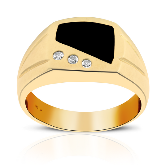 14Kt gold onix with diamonds men's ring