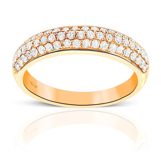 Woman's Double Row Pave' Style Diamond Wedding Ring 14 Karat Yellow Gold