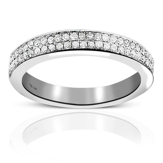 Woman's Double Row Pave' Diamond Style Wedding Ring 14 Karat White Gold