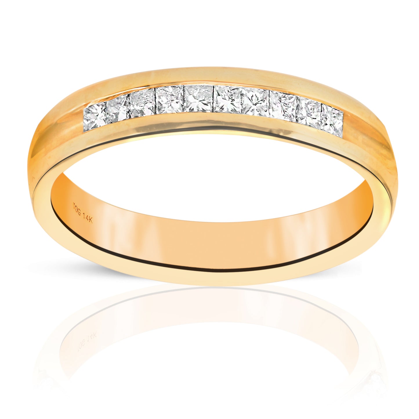 Woman's Invisible Princess-cut Ten Diamonds Wedding Ring 14 Karat Yellow Gold