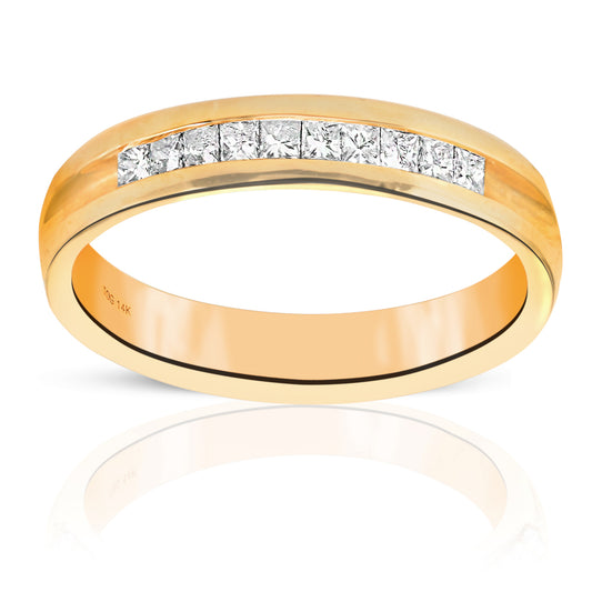 Woman's Invisible Princess-cut Ten Diamonds Wedding Ring 14 Karat Yellow Gold