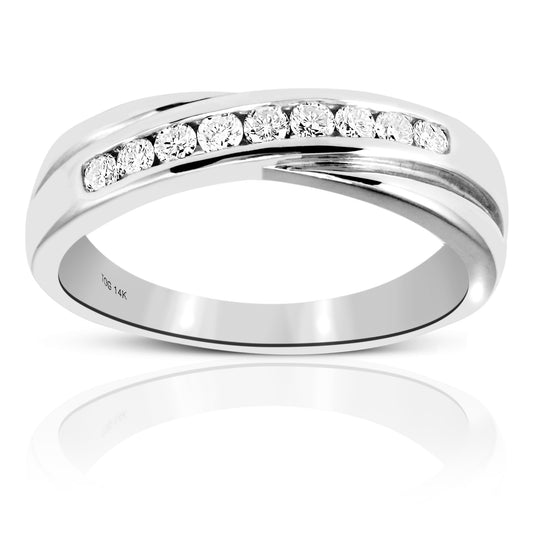 Woman's Nine Stone Round Full cut Channel-Set Diamond Wedding Ring 14 Karat White Gold