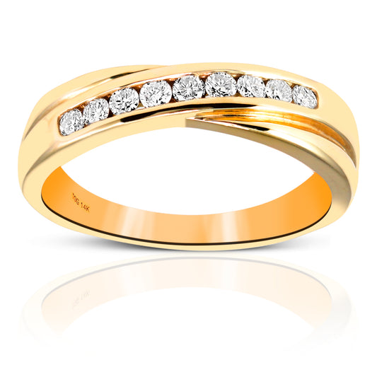 Woman's Nine Stone Round Full cut Channel-Set Diamond Wedding Ring 14 Karat Yellow Gold