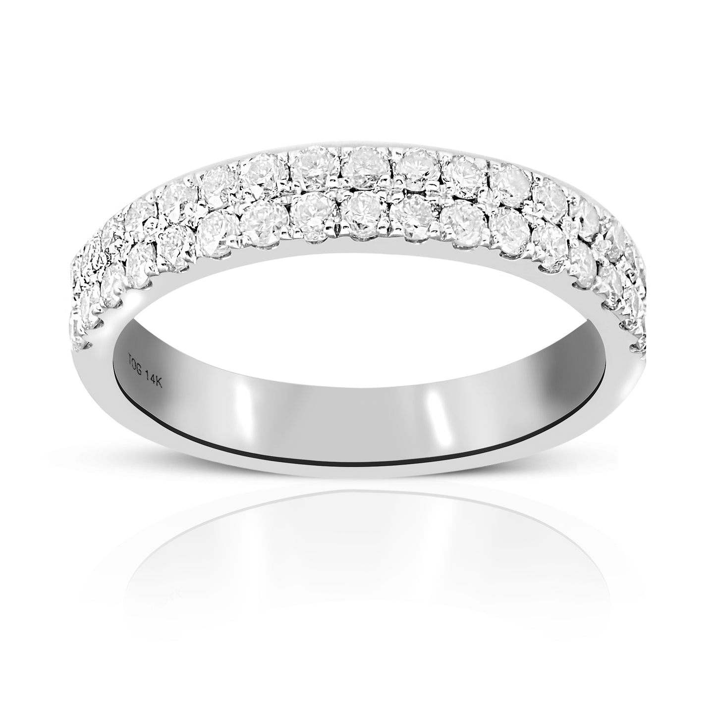 Woman's Double Row Pave' Diamond Wedding Ring 14 Karat White Gold