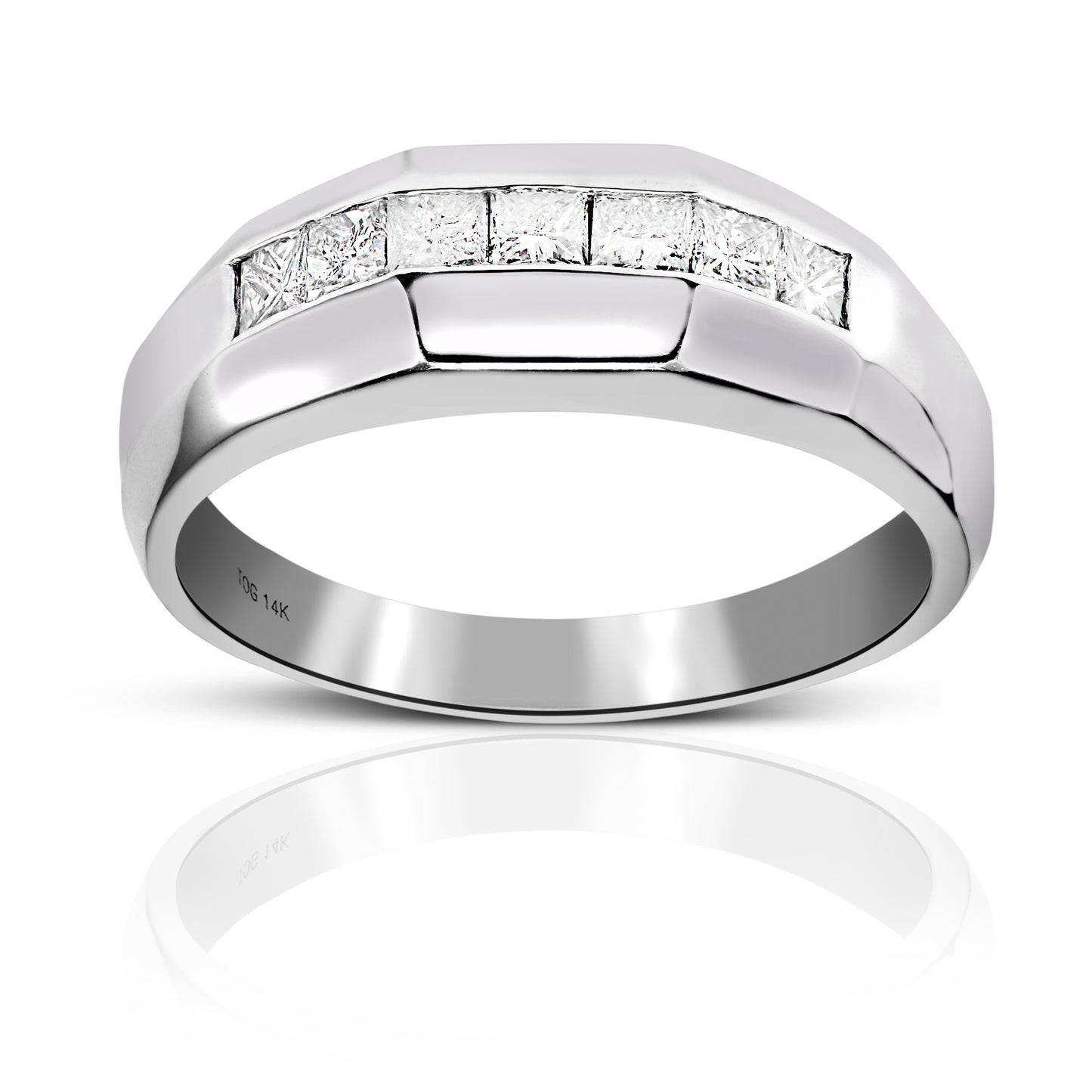 Men's Seven stone Diamond Invisible Princess-cut Wedding Band 14 Karat White Gold