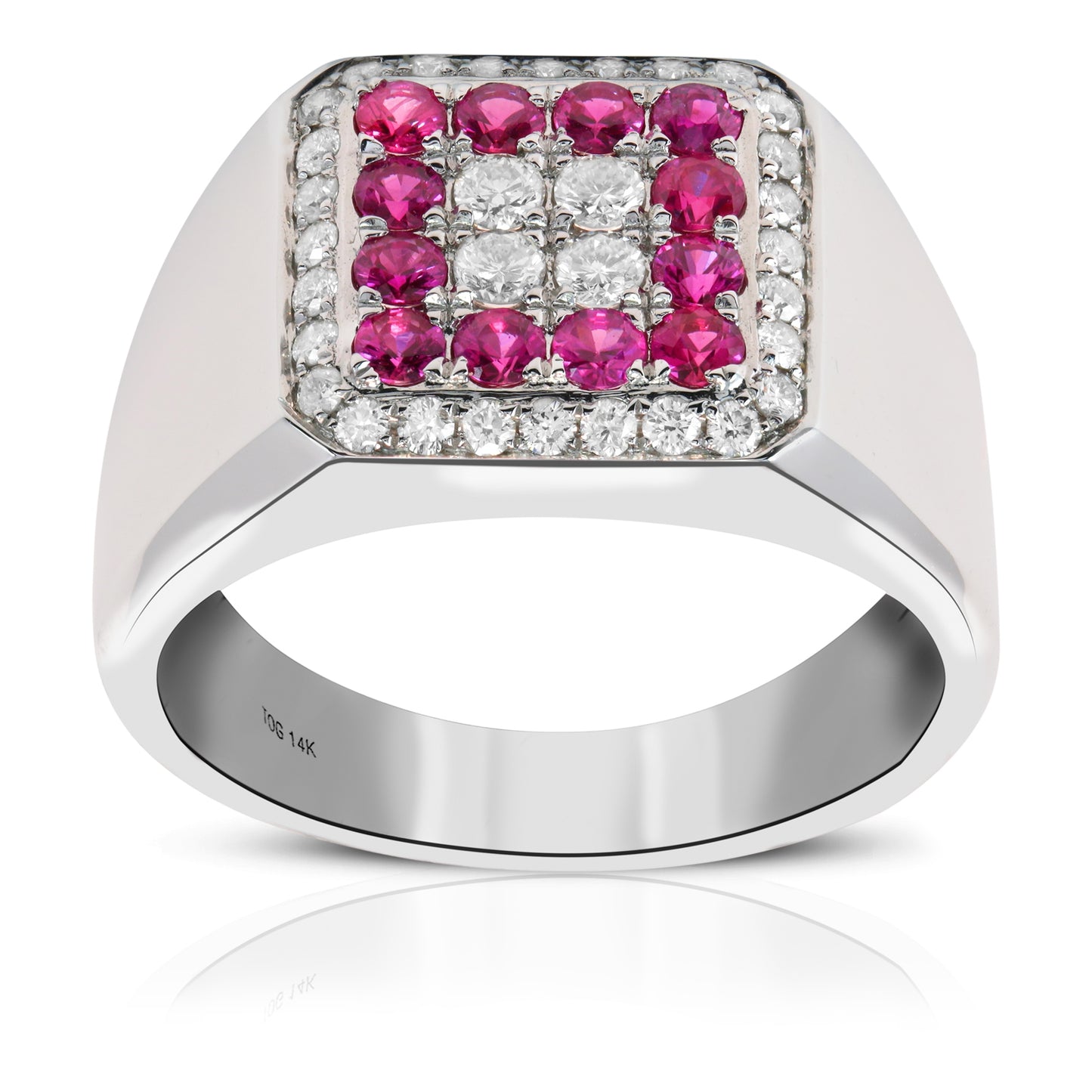 men's ruby and diamond ring set on 14 kt white gold