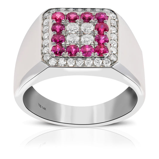 men's ruby and diamond ring set on 14 kt white gold