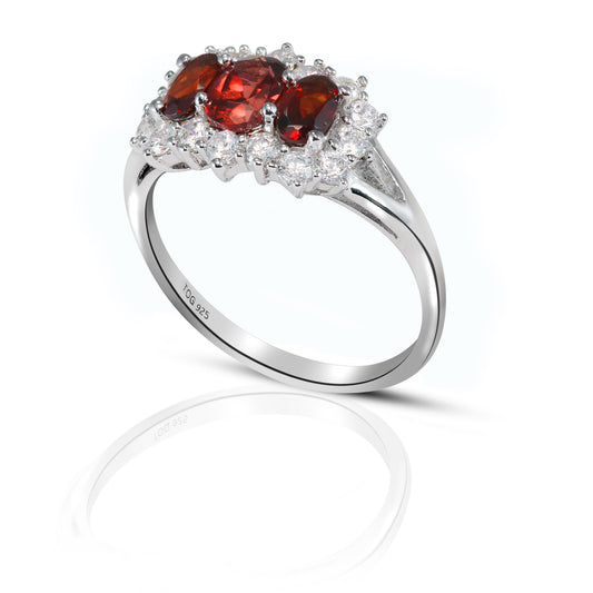 Stunning Garnet and White Topaz Ring set in sterling Silver