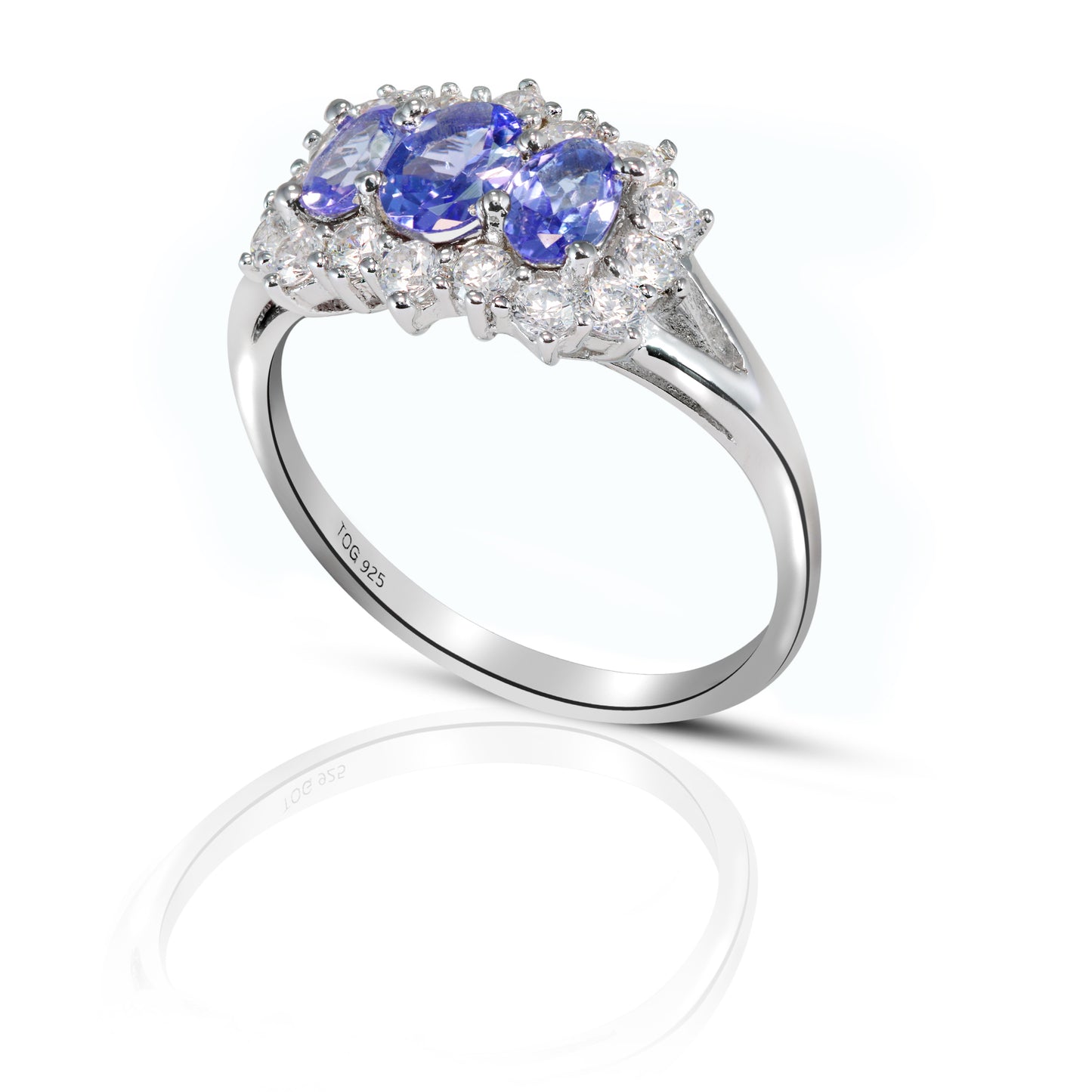 Precious Tanzanite and White Topaz Ring set in Sterling Silver