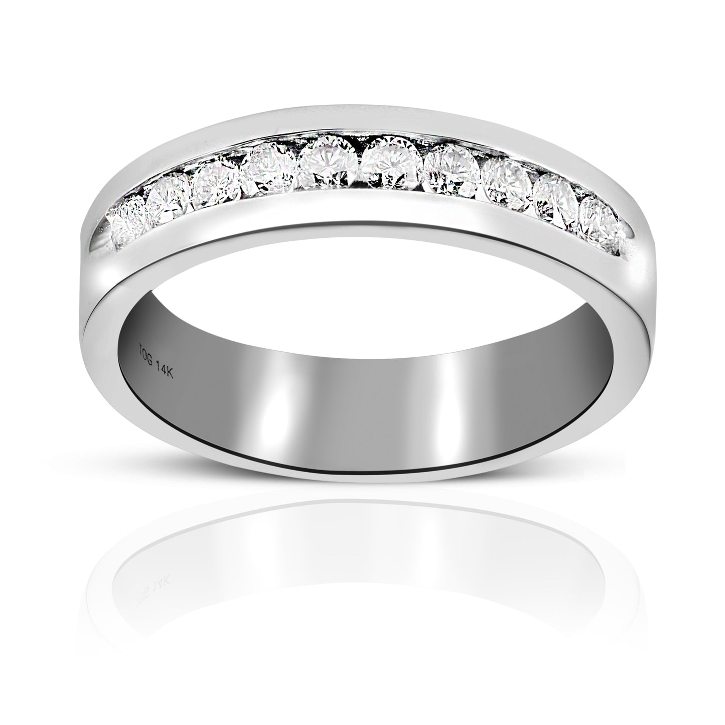 Men's Round full cut Diamond Channel-Set Wedding Band 14 Karat White Gold