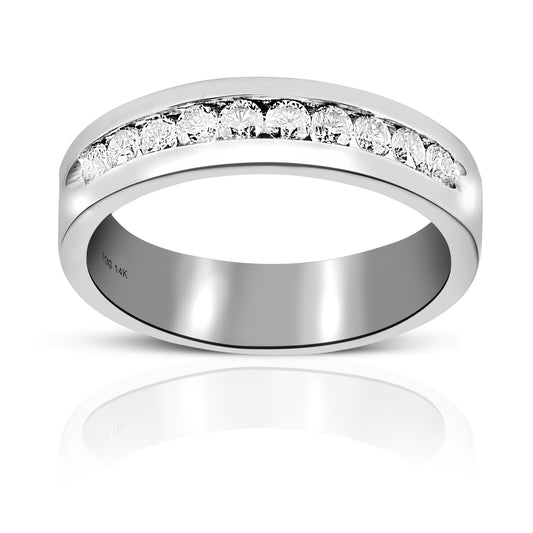 Men's Round full cut Diamond Channel-Set Wedding Band 14 Karat White Gold