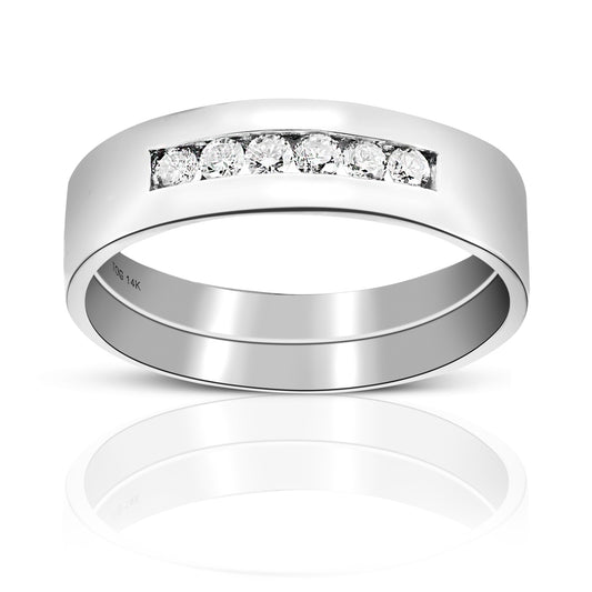 Men's Six Stone Channel-Set Full cut Diamond Wedding Band 14 Karat White Gold