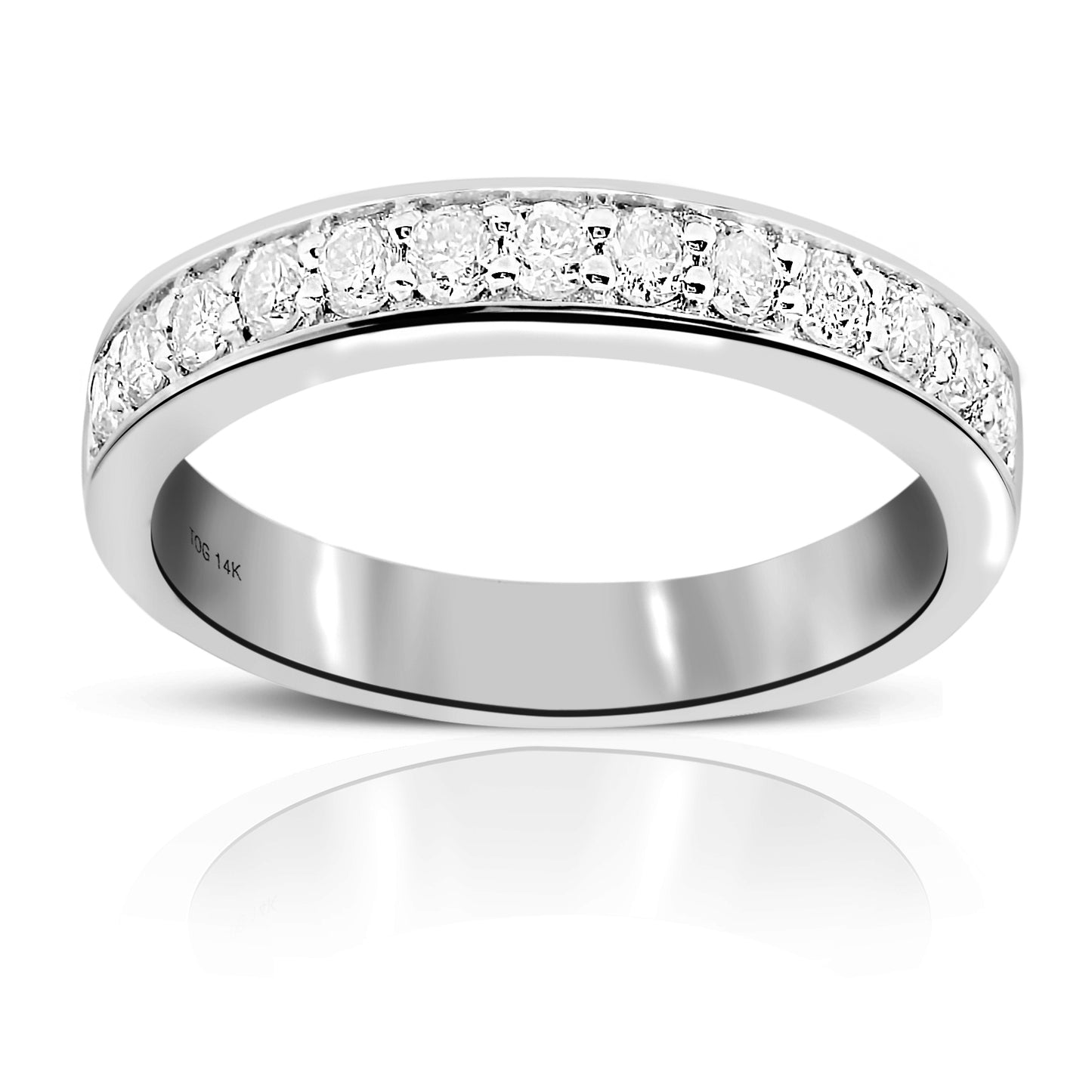 Woman's 14 Karat White Gold Channel-Set Style Wedding Ring with Round Full cut Diamonds