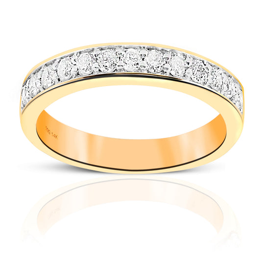 Woman's 14 Karat Yellow Gold Wedding Ring Channel-Set style with Round Full cut Diamonds