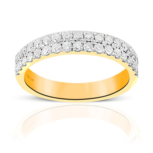 Woman's Double row Pave' Diamond Wedding Ring 14 Karat Yellow Gold