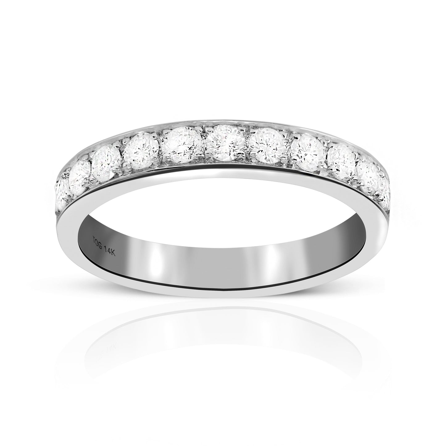 Woman's Channel-Set Style Wedding Ring with Eleven Round Full Cut Diamonds 14 Karat White Gold