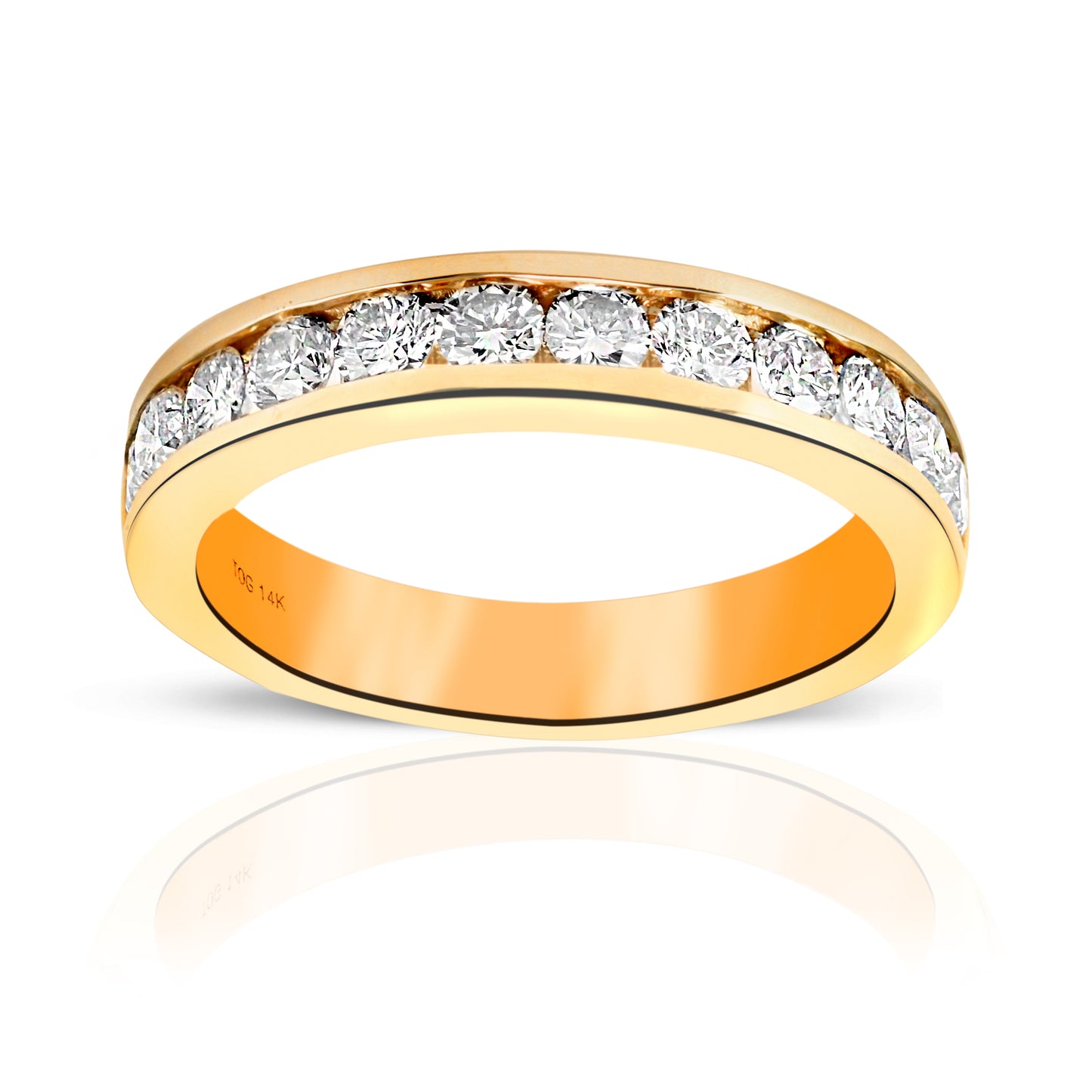 Woman's 14 Karat Yellow Gold Wedding Ring Channel-Set style with Twelve Round Full cut Diamonds