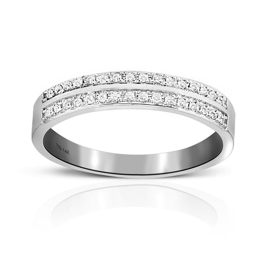 Woman's Double row Pave' Wedding Ring with Round Full cut Diamonds 14 Karat White Gold