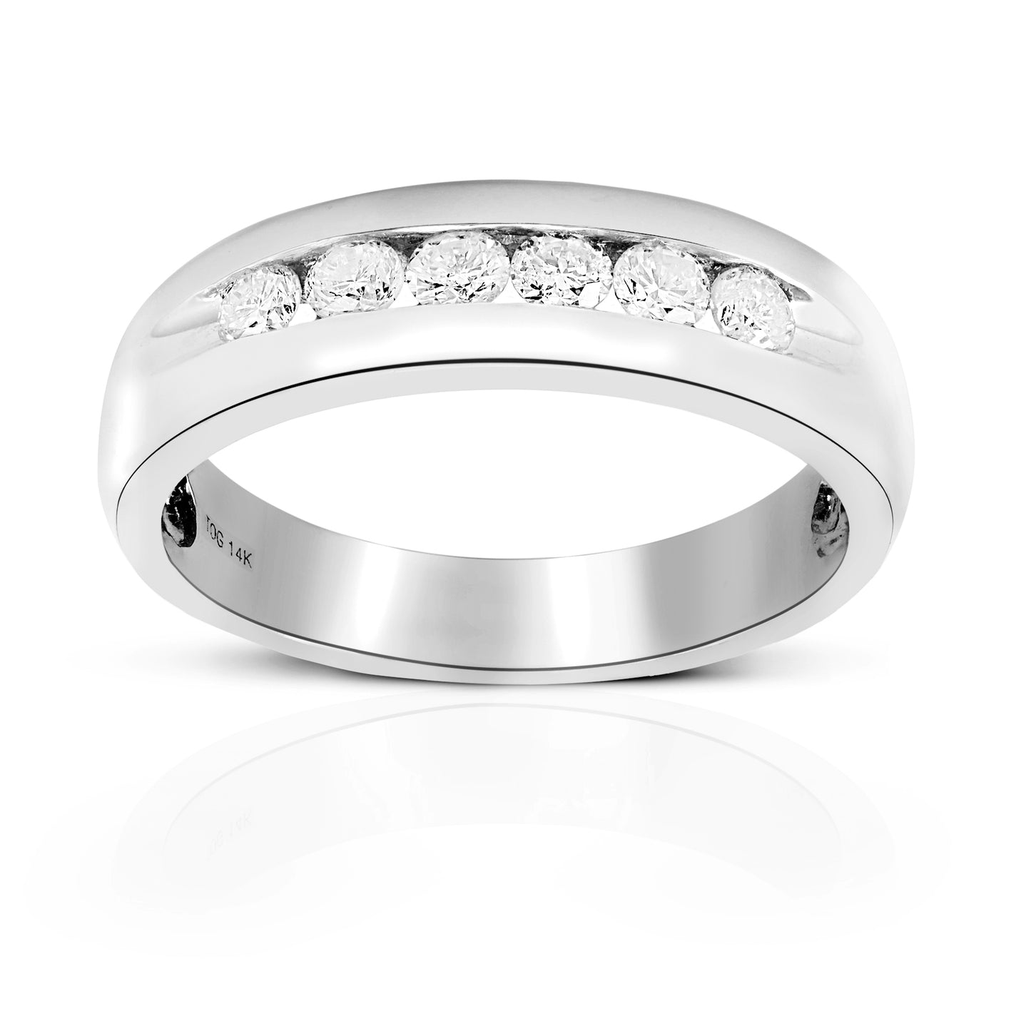 Men's Six Diamond Round full cut Channel-Set Wedding Band 14 Karat White Gold