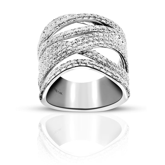 Stylish Pave Cocktail Ring with Full cut Diamonds 14 Karat White Gold