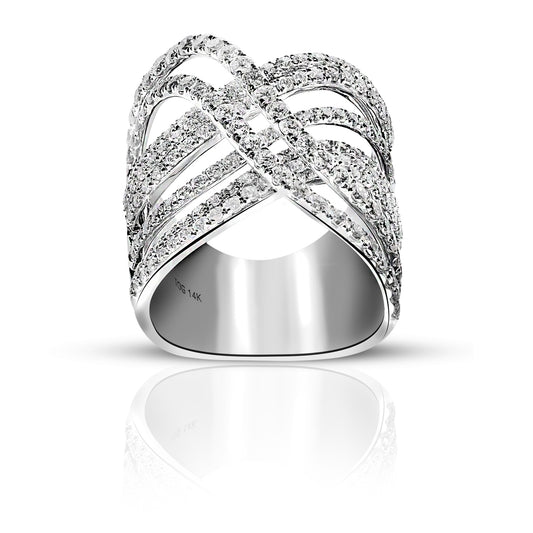 Glamorous Pave Style Cocktail Ring with Full cut Diamonds 14 Karat White Gold