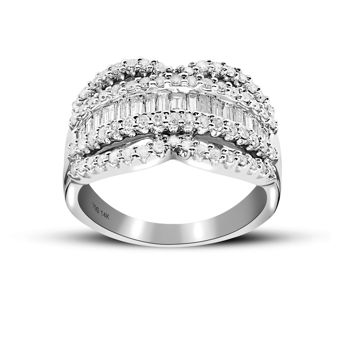 Classic Pave and Baguette Cocktail Diamond Ring 14 Karat White Gold