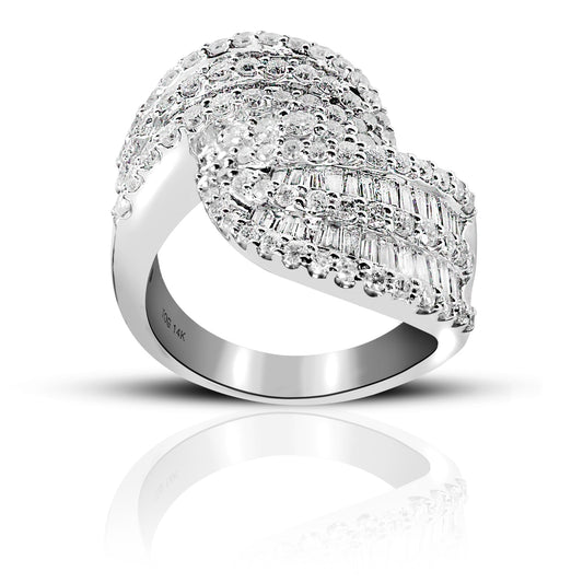 Treasure Trove Pave and Baguette Diamond Cocktail Ring 14 Karat White Gold