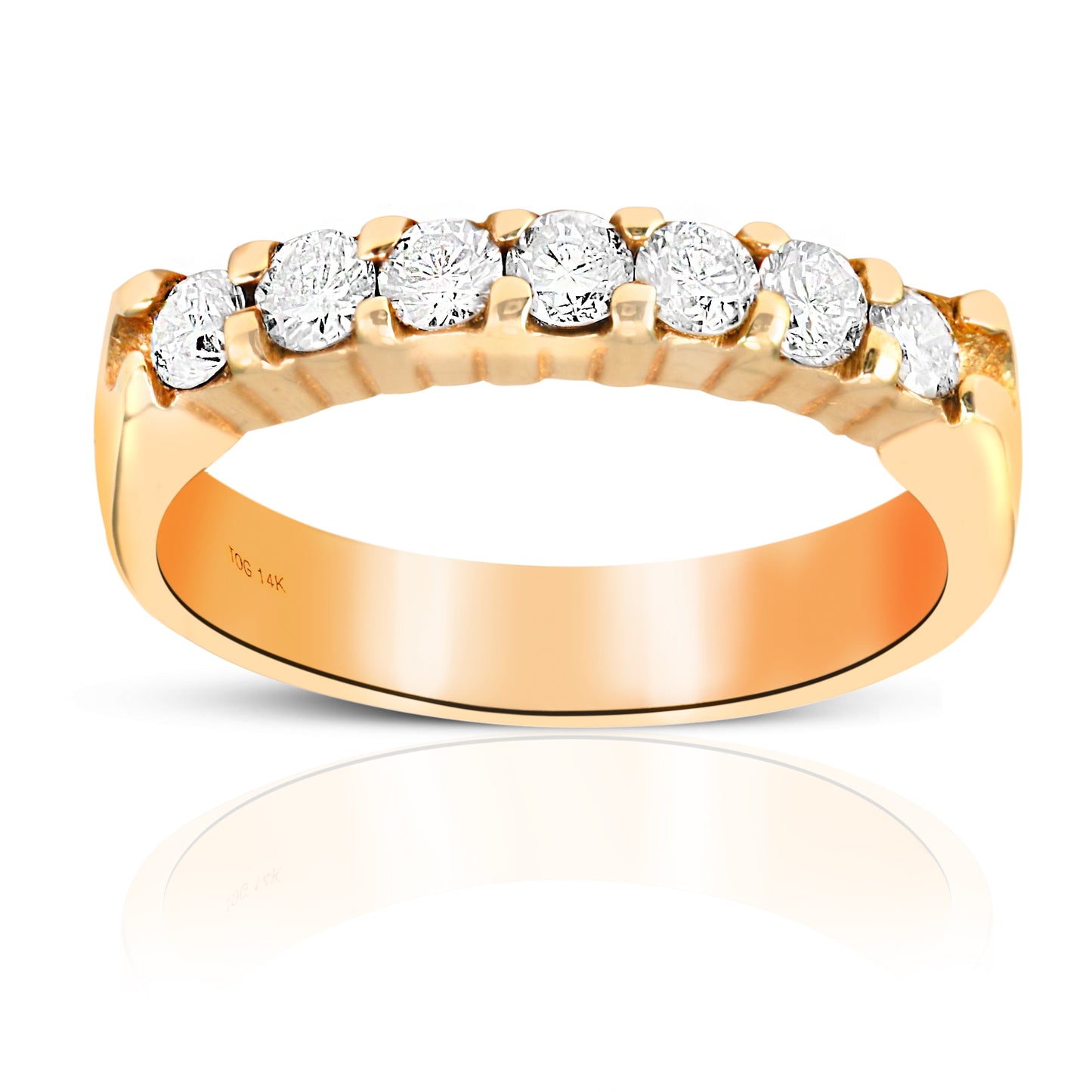 Woman's Seven Stone Shared Prong-Set Diamond Wedding Ring 14 Karat Yellow Gold