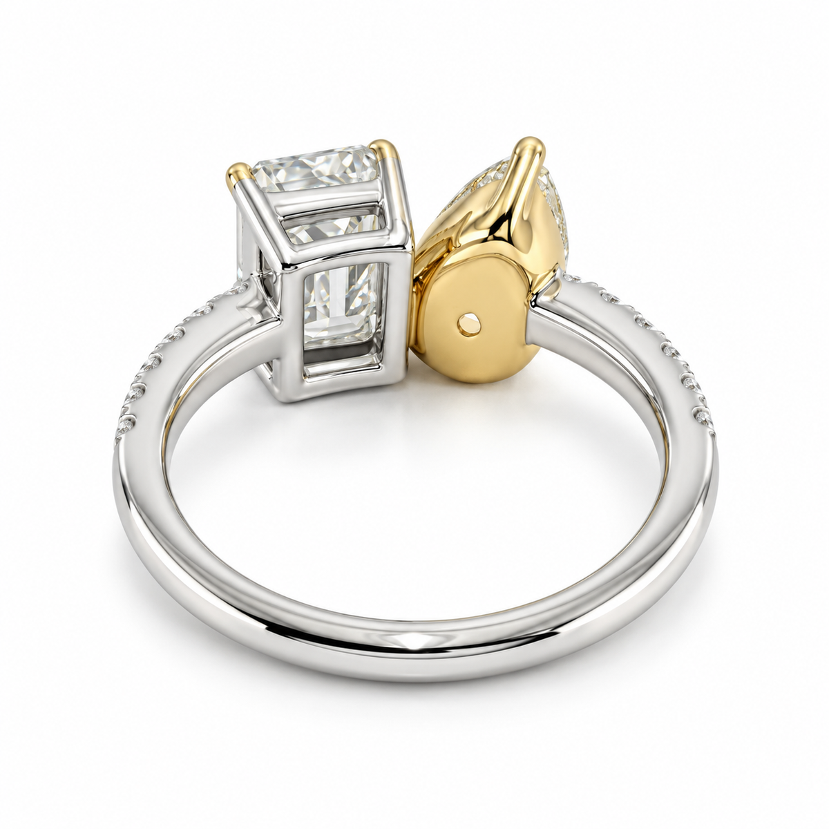 2.91 Carat Lab-Grown Emerald-Cut & Yellow Pear Diamond Toi et Moi Ring