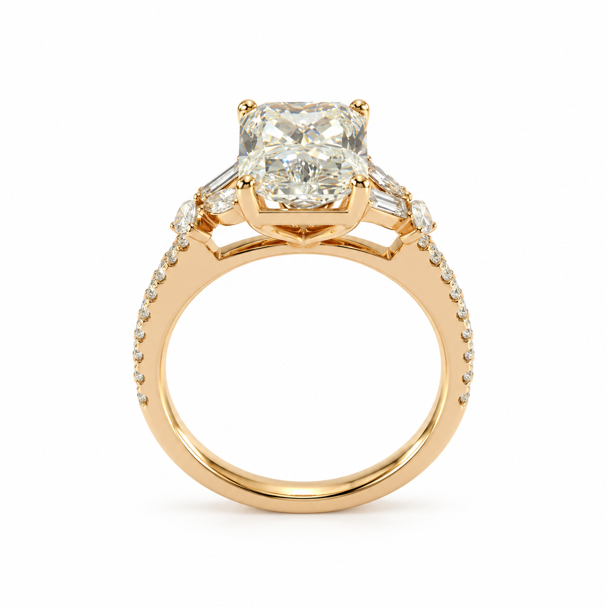3.02 Carat Radiant-Cut Lab-Grown Diamond Engagement Ring with Mixed Diamond Accents in 14K Yellow Gold