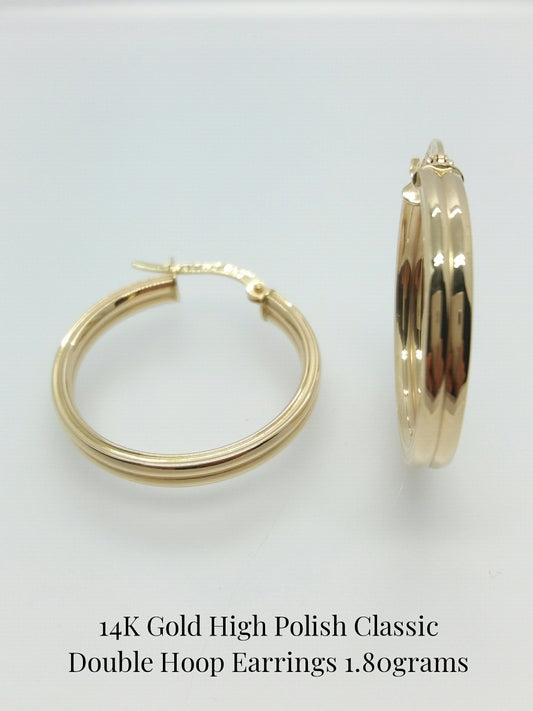 14Kt Yellow Gold Classic Double Hoop Earrings