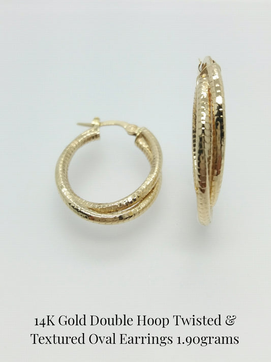 14Kt Yellow Gold Diamond Cut Double Tube Hoop Earrings