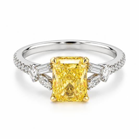 2.00 Carat Radiant Cut Yellow Lab Grown Diamond Ring with White Diamond Accents