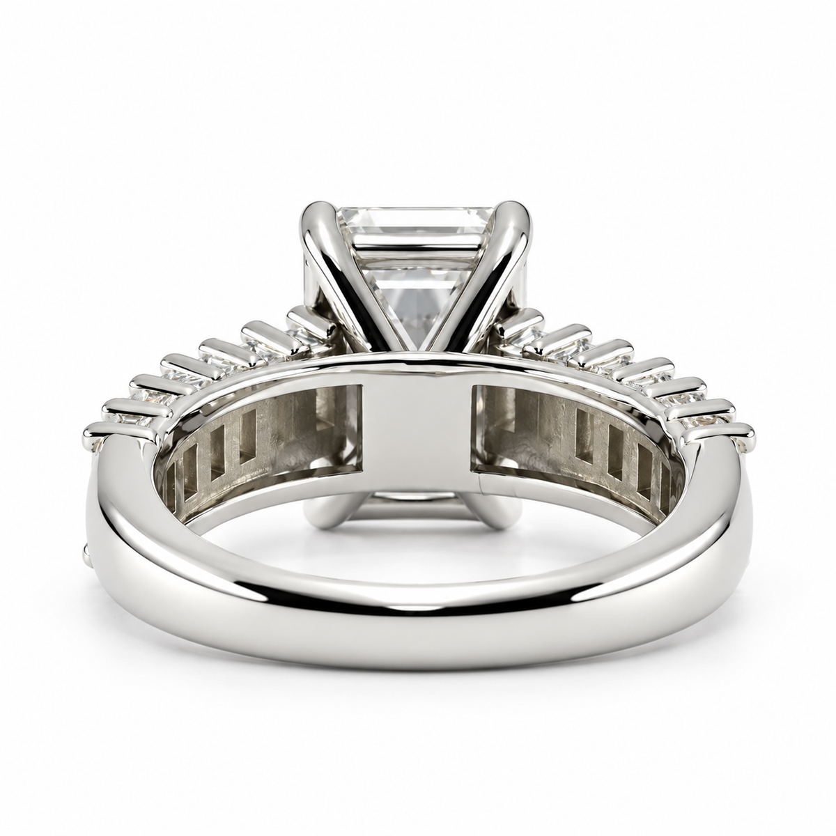 Emerald-Cut Diamond Engagement Ring with Baguette Diamond Band – 5.41 Carat Total Weight, E Color, VS1 Clarity