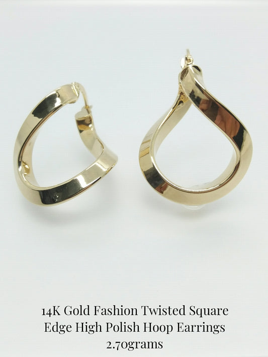 14Kt Yellow Gold Twisted Hoop Earrings