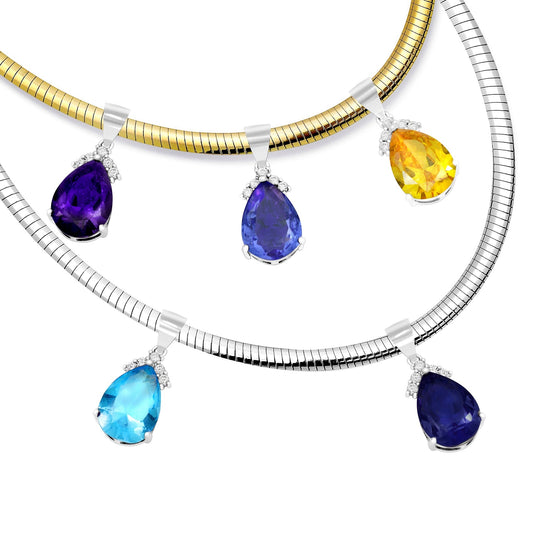 4 m Layered Reversible Omega 14 Karat Gold wit 925 Silver with Free 8.5 Carat choose of 5 different color Topaz Tear Drop Pendant $60.00 Value