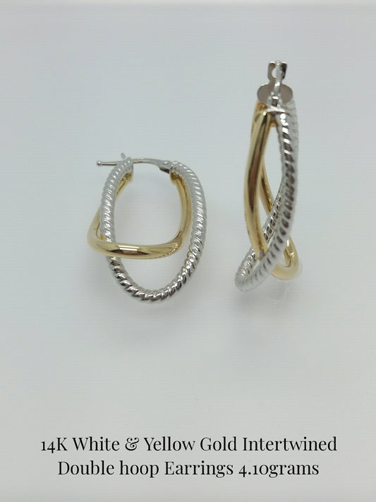 14Kt Two-Tone Intertwined Double Hoop Earrings