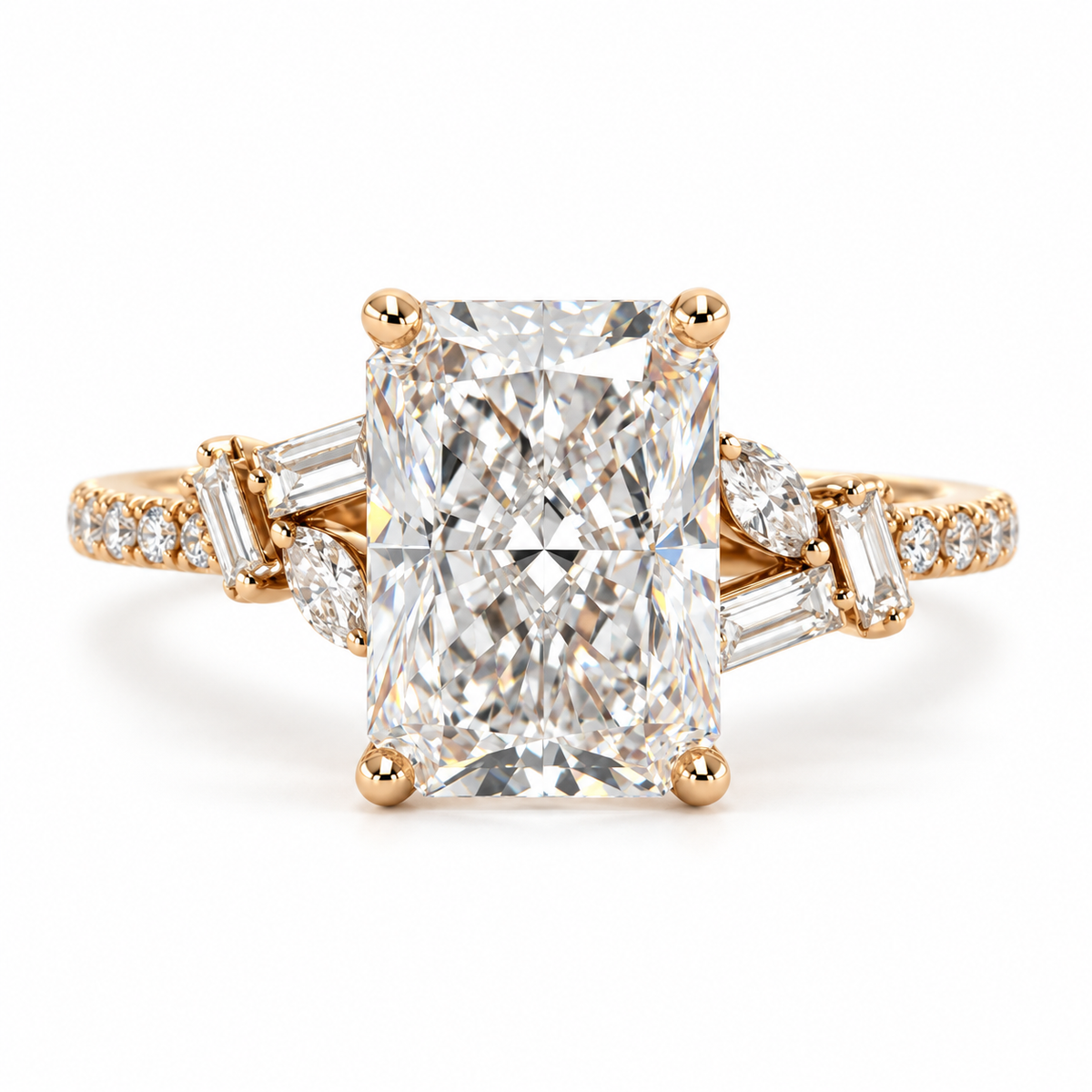 3.02 Carat Radiant-Cut Lab-Grown Diamond Engagement Ring with Mixed Diamond Accents in 14K Yellow Gold